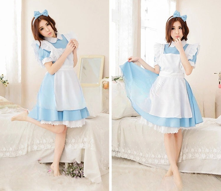 Women Lolita Dress Maid Apron Fantasia Carnival Skirt Cosplay Costumes Halloween Clothing Masquerade Party Alice In Wonderland