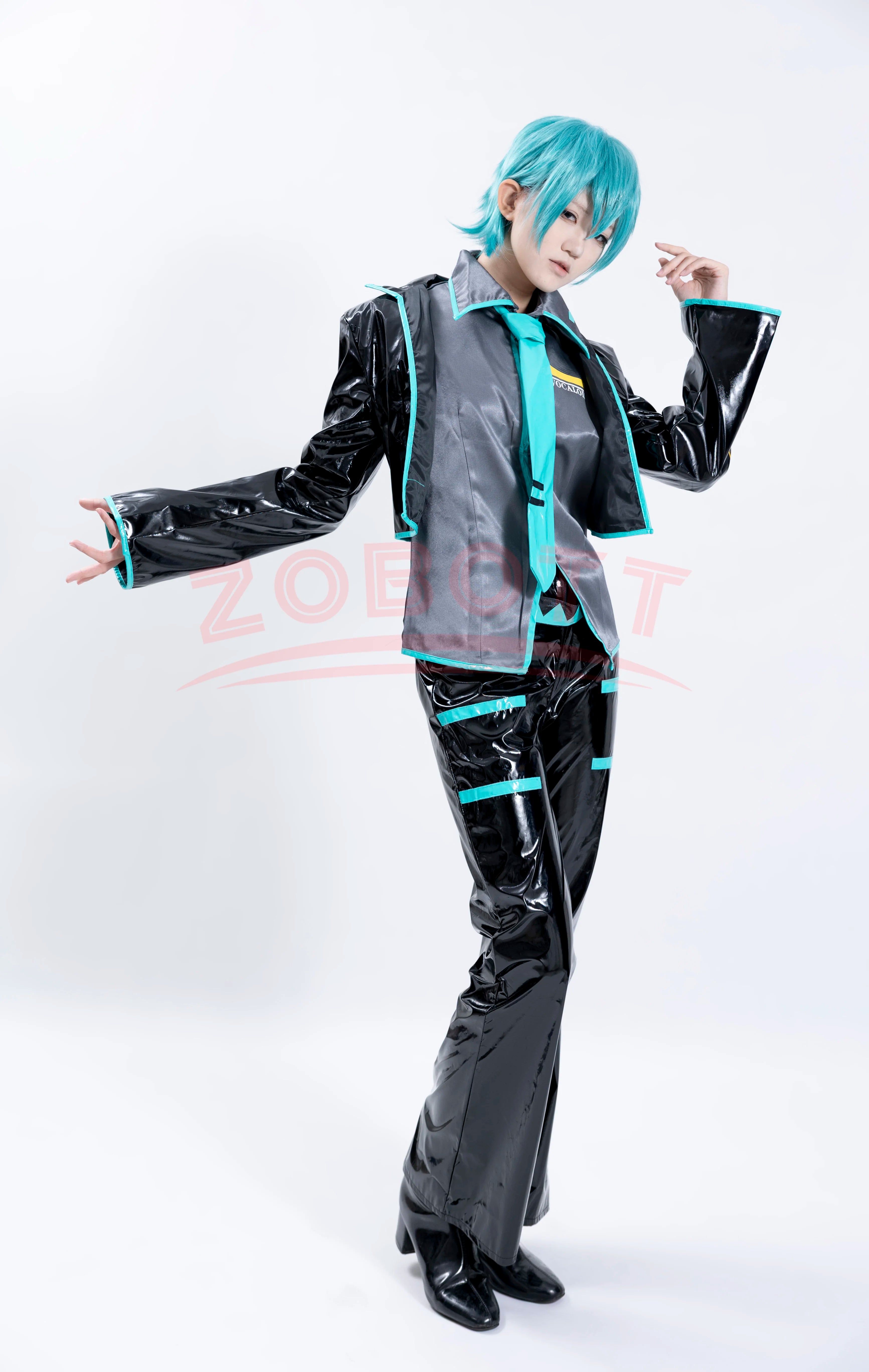 Anime Mikuo Male version Cosplay Costume Green Color Any Size Custom Made Full Set Perfect Custom black jackets Accessories