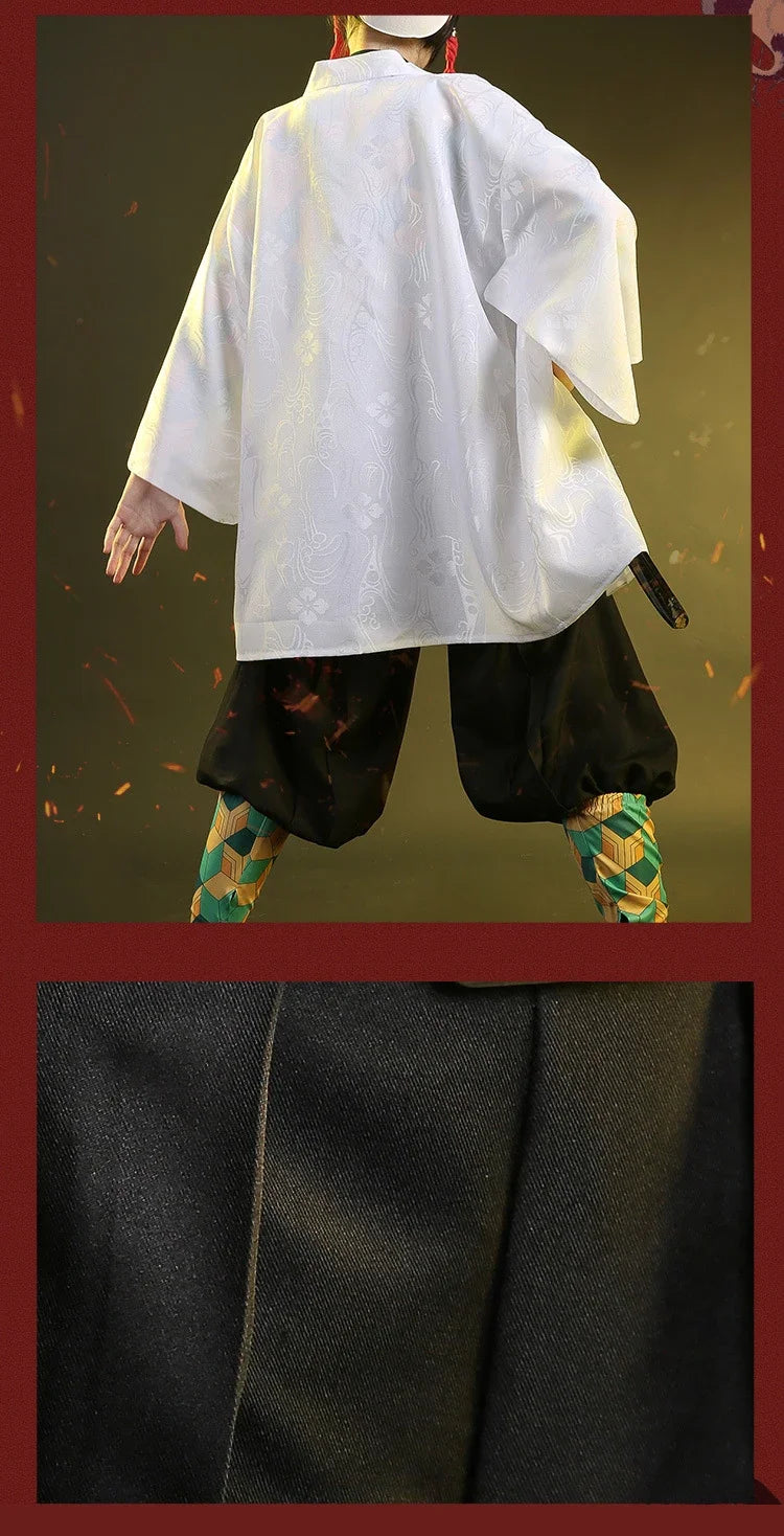 New Anime Demon Slayer Sabito Cosplay Costumes Kimetsu No Yaiba Kimono White Cloak Man Coat Lining Pants Wig Halloween Costumes