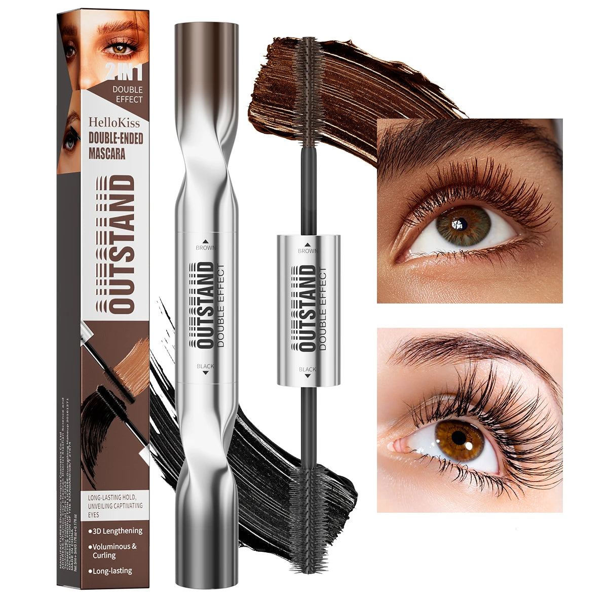 2 Color Waterproof Mascara | Long-Lasting, Smudge-Proof, Curling Formula Black & Green Shades, Formaldehyde-Free Eyelash Primer