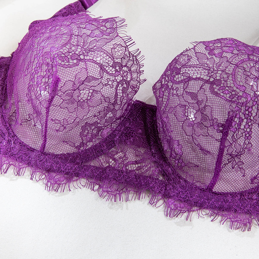Erotic Lingerie Bra and Panties Set Basic Sexy Sheer Lace Eyelash Unline One Layer Lace Lingerie Women Underwear Intimate