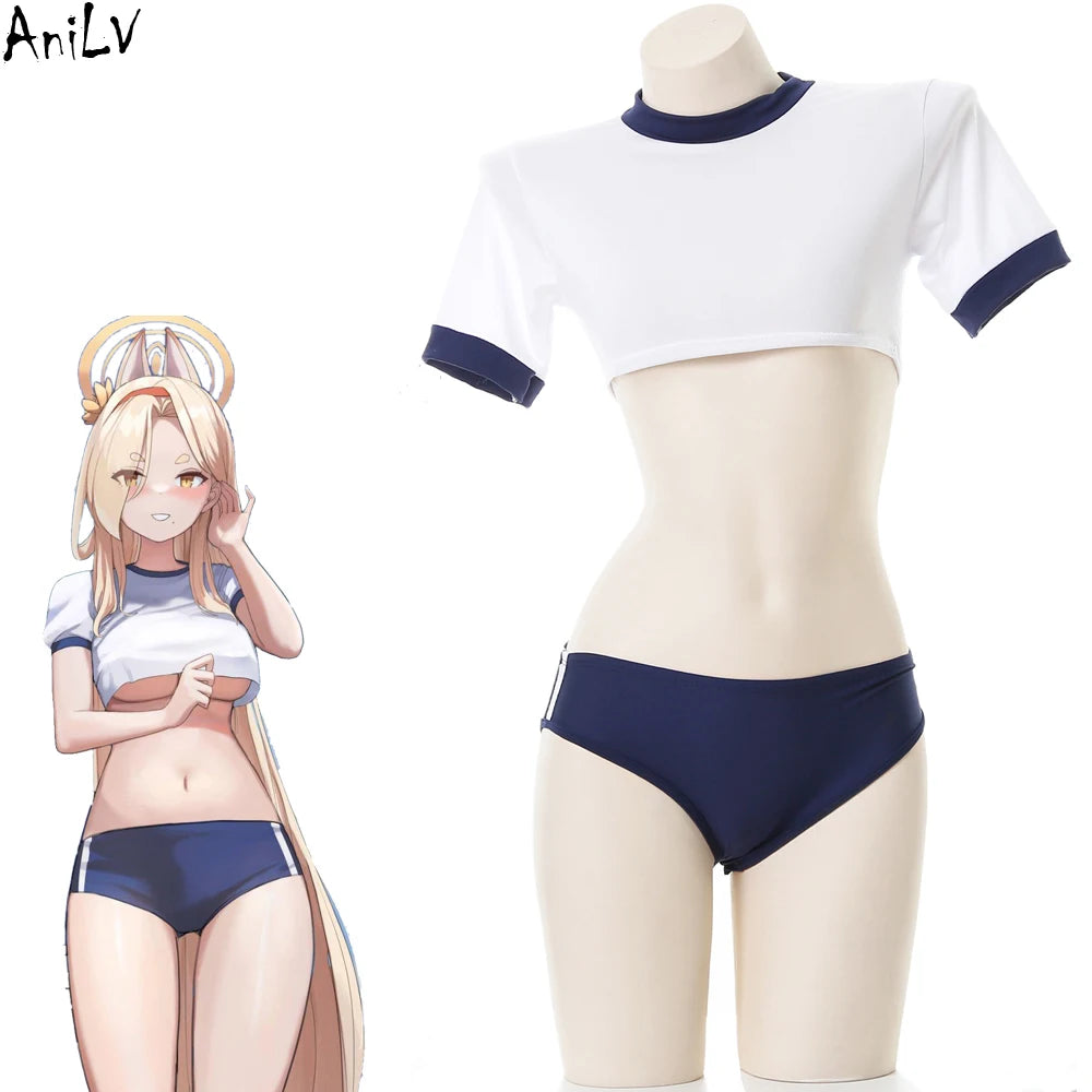 AniLV Japanese Anime Student PE Gym Outfit School Girl Gymnastics Uniform Sports Cheerleader Clothes Cosplay Costume