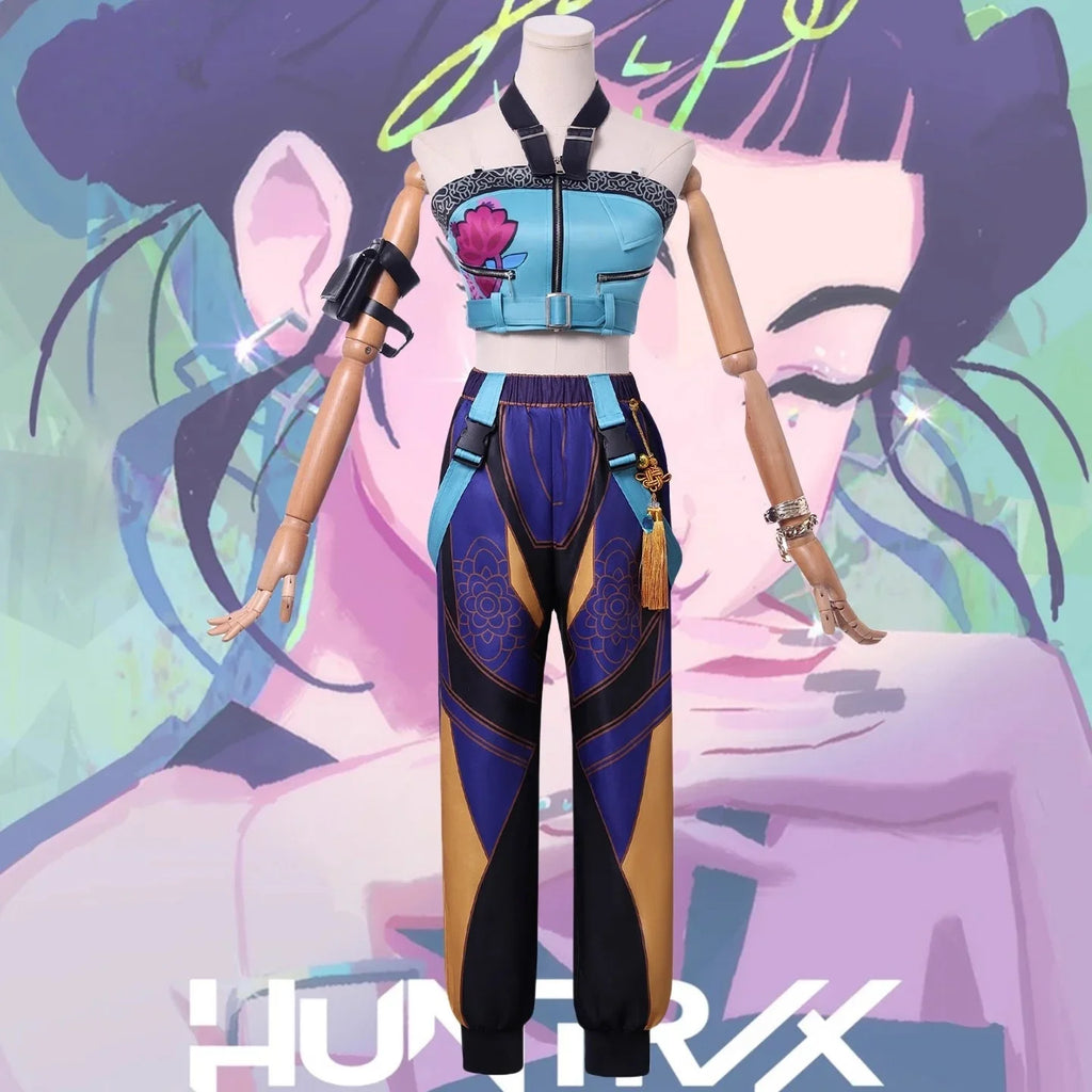 Anime KPop Demon Cos Hunters Superstar Zoe Cosplay Costume Zoey Wig Ring Full Set Girl Group Suit Women Halloween Party Roleplay