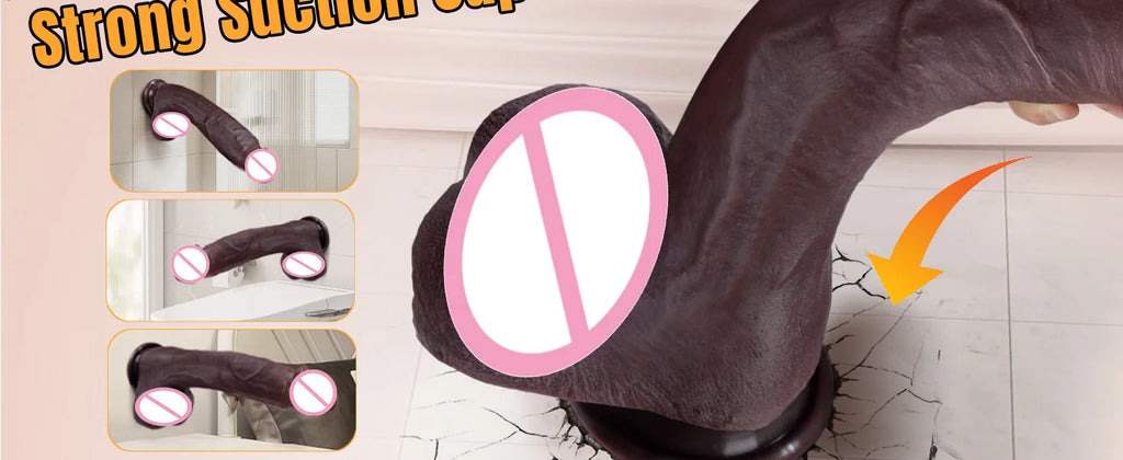 Simulated large black dildo sex toy, skin like huge thick dildo, with realistic silicone dildo with suction cups