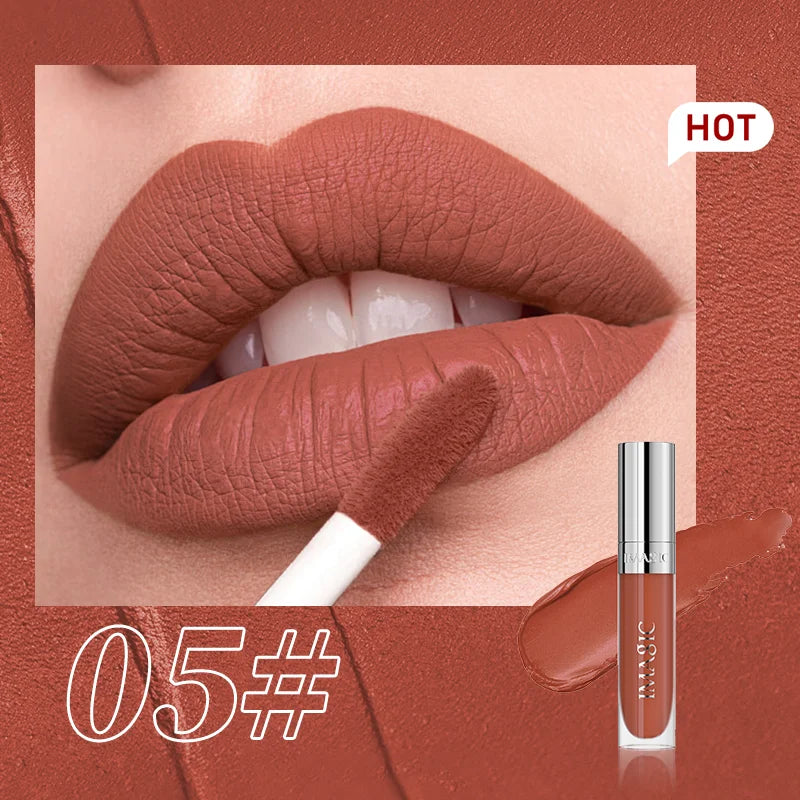 IMAGIC Natural Matte Lipgloss Stainless Steel Cup Waterproof Long-Lasting Lip Makeup Beauty 8ml NO.LP-221