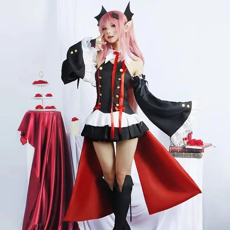 Anime Seraph of the end Krul Tepes Cosplay Vampire Wig Elf Ears Cosplay Costume For Women Halloween Carnival Party Comic Con