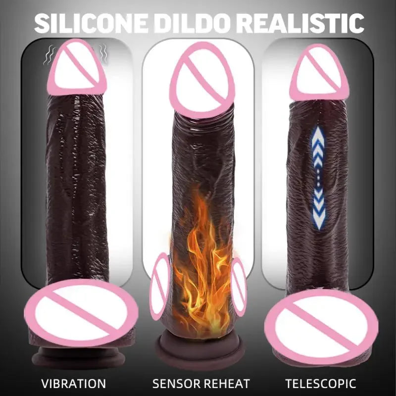 Women's Realistic Large Dildo Vibrator Sex Toy with Heating Function Big Penis Remote Control Telescopic Vibrator for Anal Use