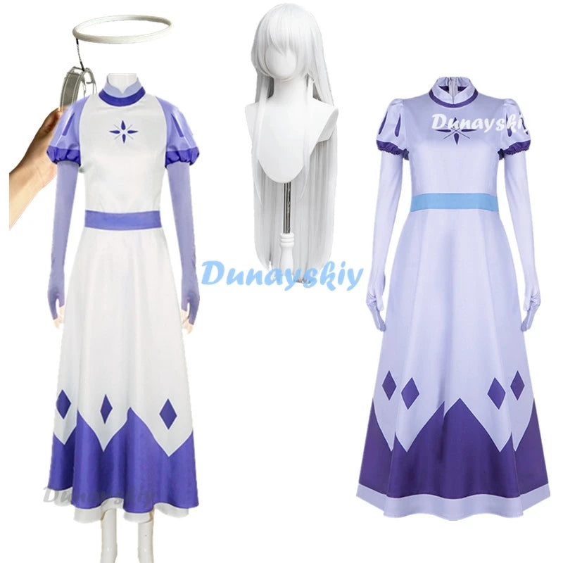 Angel Emily Cosplay Costume Halo Cosplay Women Fancy Dress Hazzbin Outfit Halloween Uniform Hasbin Seraphim Wings Suit