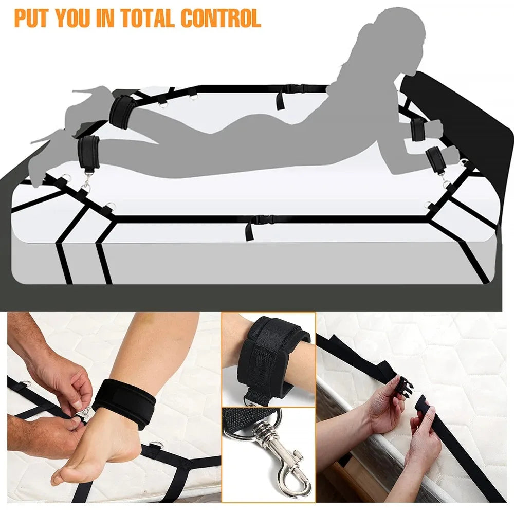 BDSM Flirting Sextoy Bed Restraint Set Couple Sex Toys Bondage Handcuff Kit Adult Game Tool Erotic Tie Downs Arm Ankle Restrict