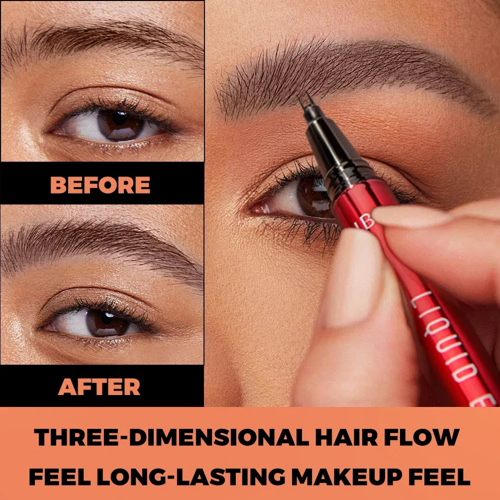 QIBEST 2 Fork Tip Liquid Eyebrow Pencil Eyeliner Lower Eyelash Pen Makeup Waterproof Lasting Quick Drying Ultra-fine Brows Pen