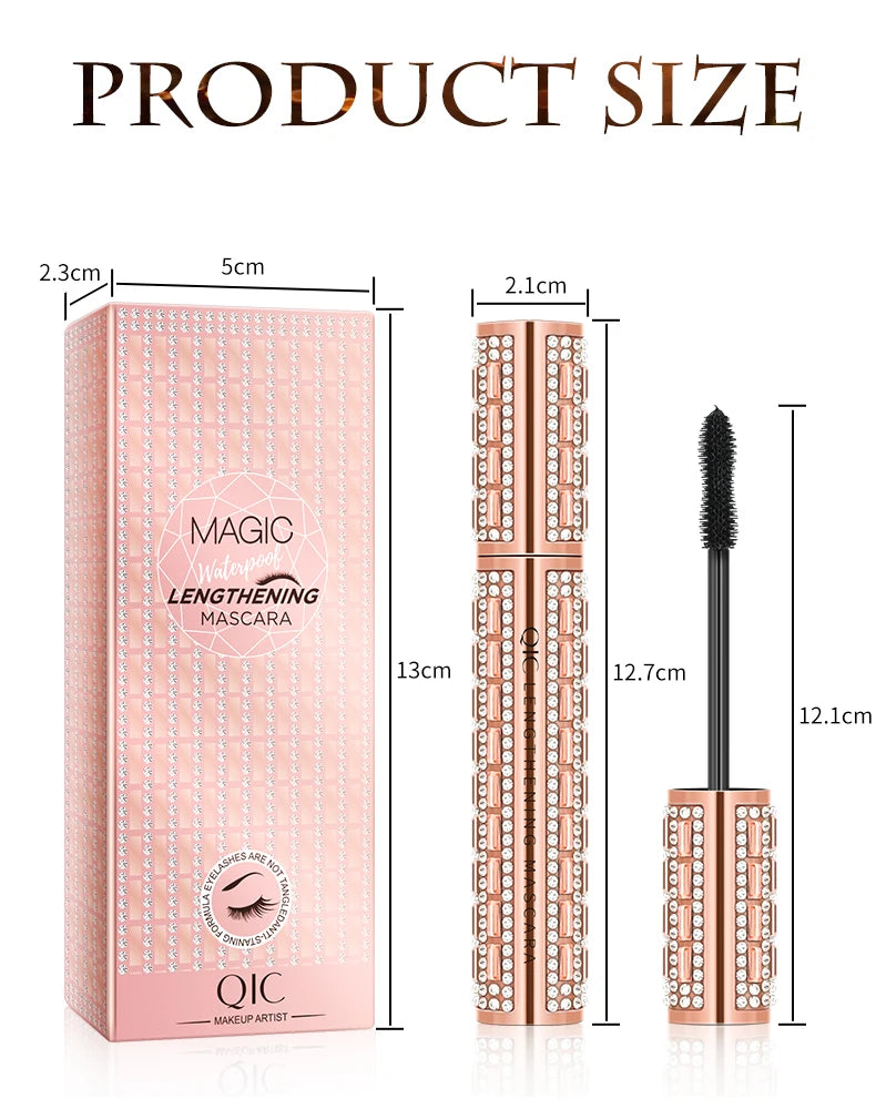QIC Fashion Diamond 4D Mascara Waterproof Eye Make-up Cosmetics Peanut Silicone Brush Lengthening Curl Lashes Fast Dry