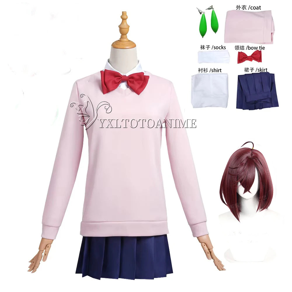 Momo Ayase Cosplay Costume Wig Anime Dandadan Dress Skirt School Uniform Earrings Choker Halloween Party for Girls Women