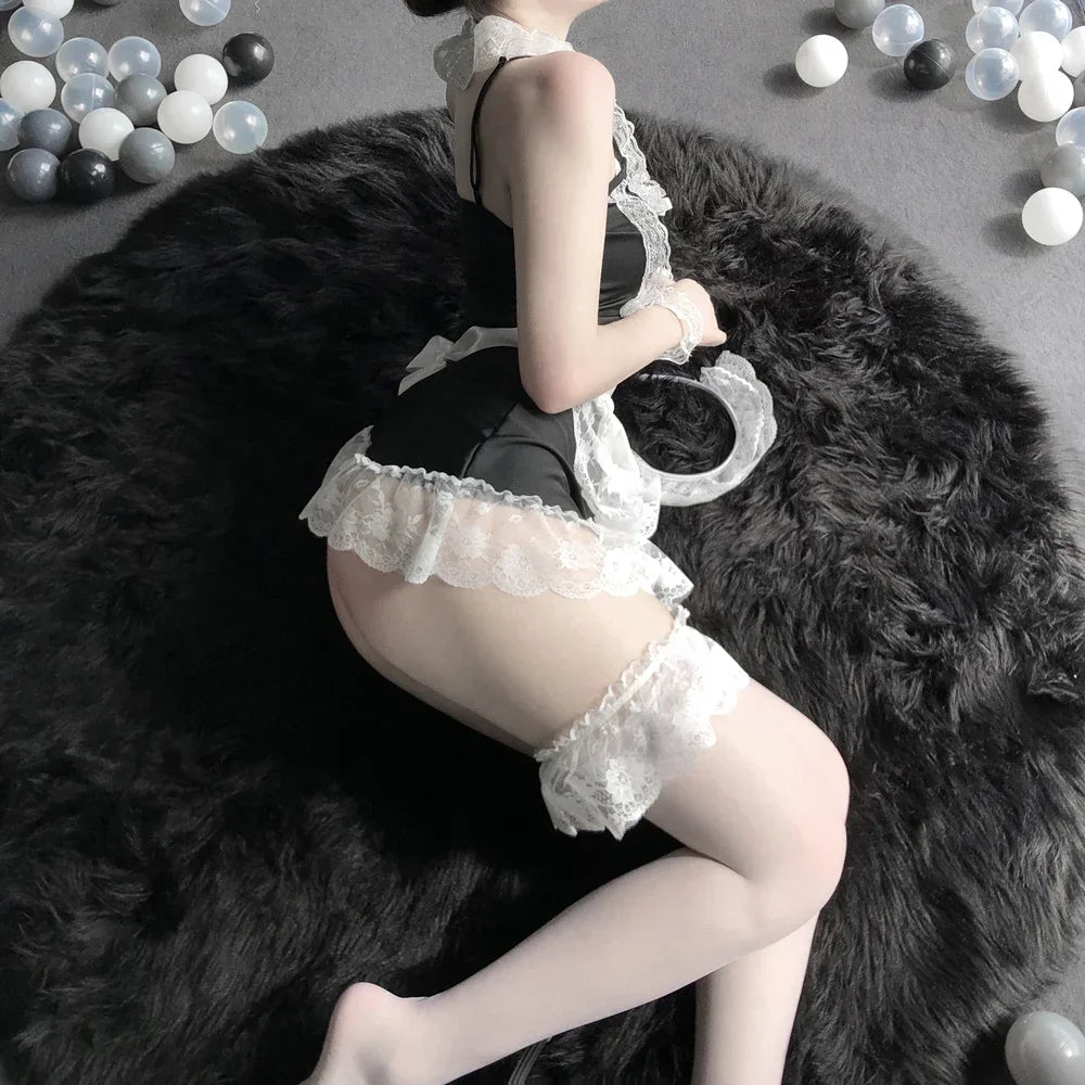 Porno Women Sexy Lingerie Maid Dress Uniform Anime Cosplay Costumes Servant Apron With Panties set Lolita Exotic Clothing