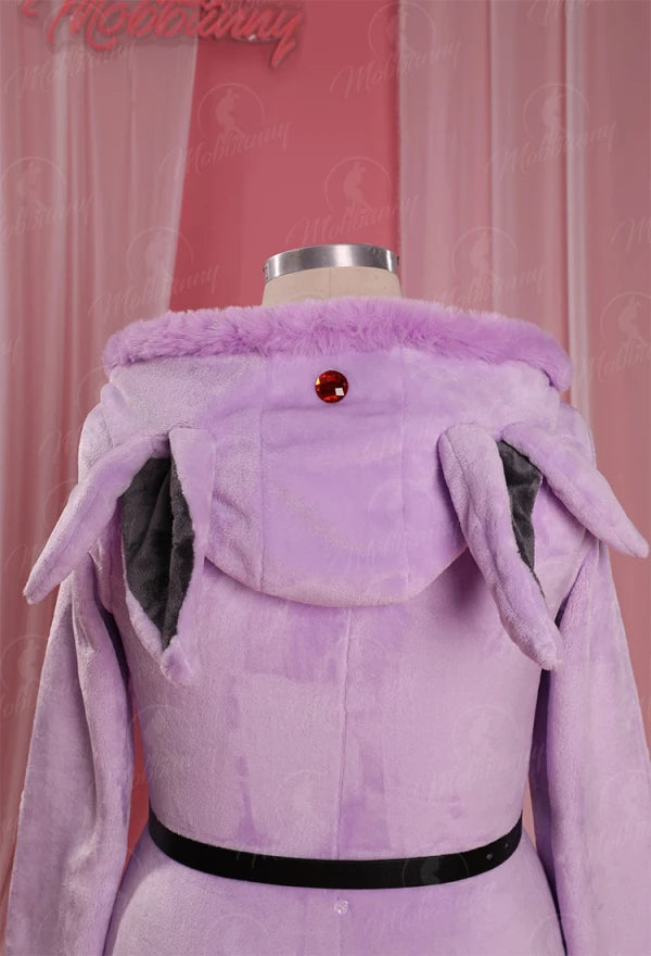 MOBBUNNY Espeon Cosplay Costume Women Hooded Bodysuit Tail Socks Suit Cute Cartoon Flannel Pajamas Bunny Girl Plush Jumpsuit