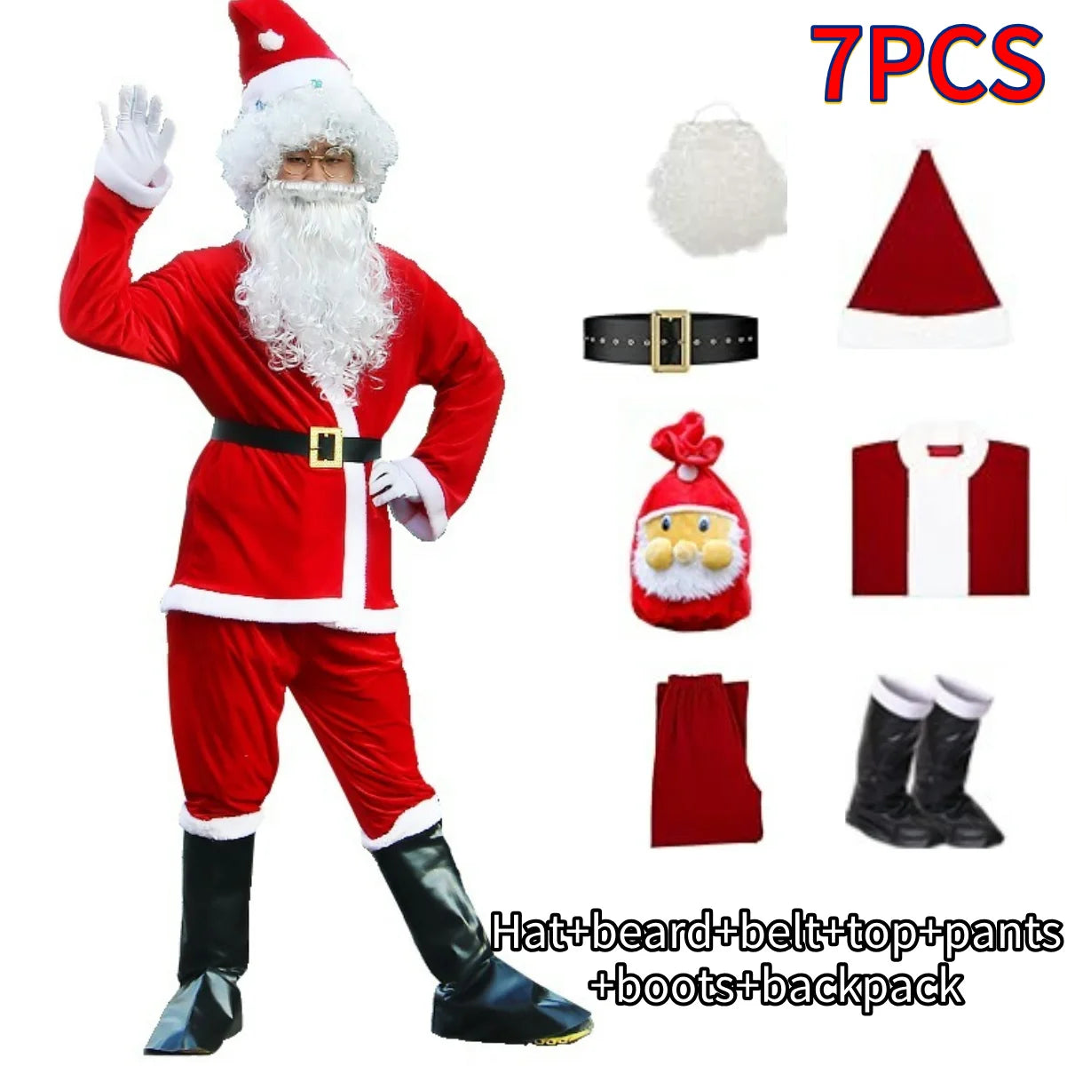 New Year Christmas Eve Cosplay Family Party Clothes Santa Claus Costume Christmas Complete Dress Up Outfits For Men