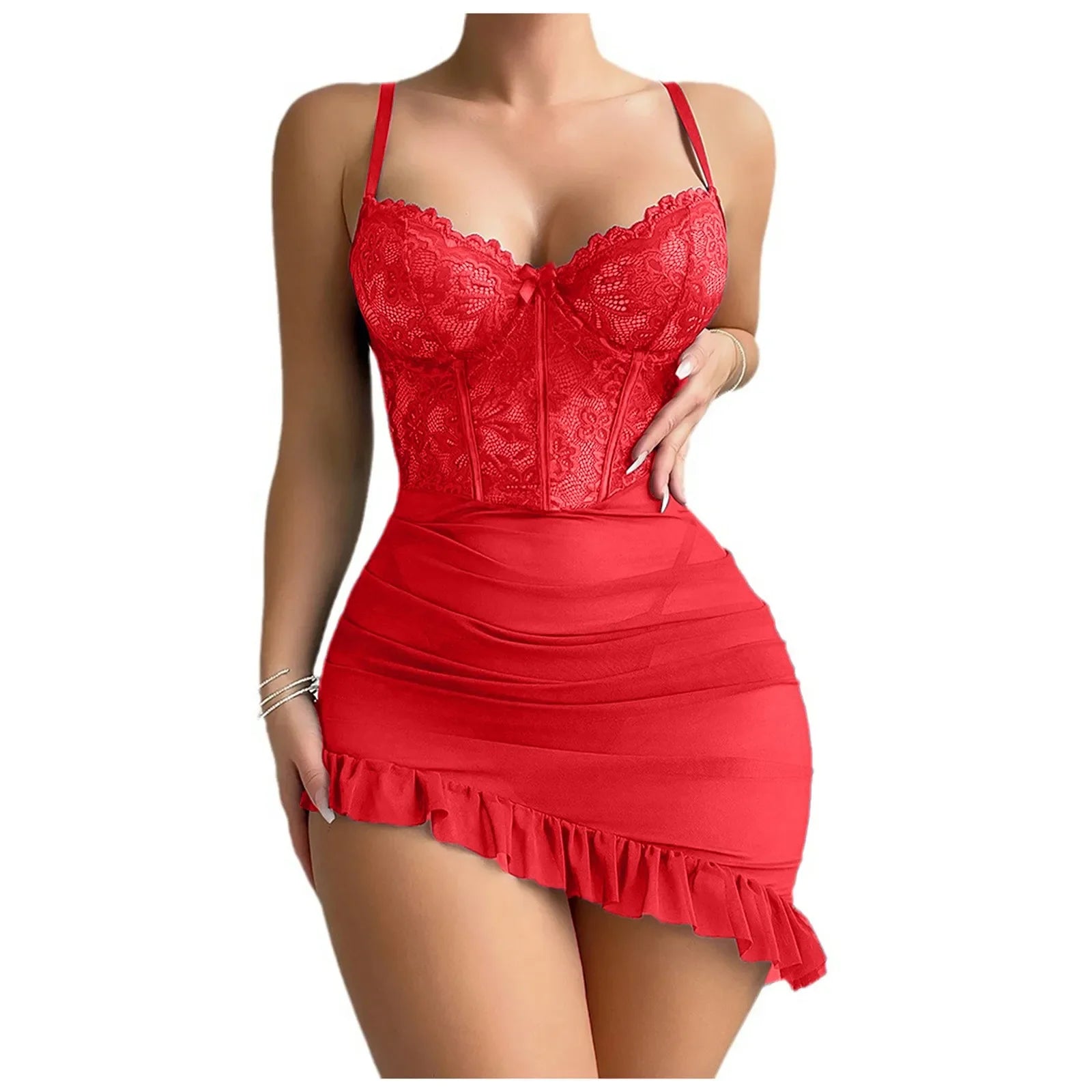 Transparent Underwire Bra Erotic Set Sexy Fairy Lingerie Women's See Through Lace Nightdress Pajamas Sets Delicate Sexy Nighty