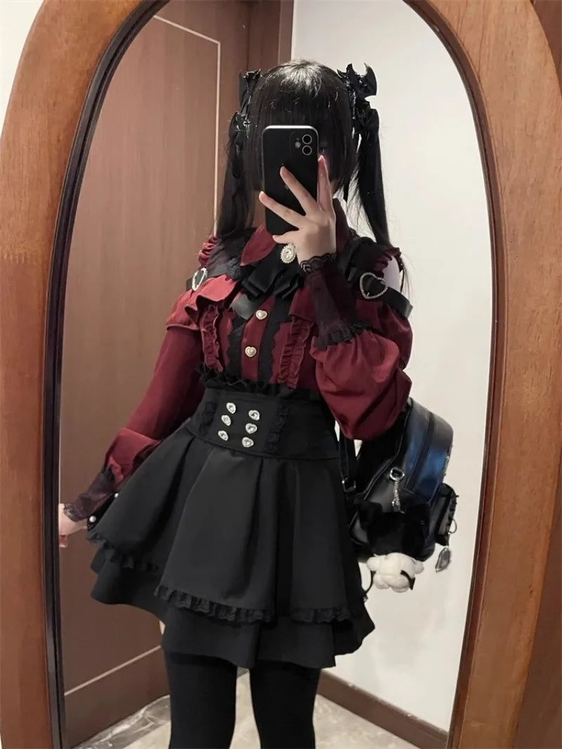 Jirai Kei Outfit Lolita Girl Cosplay Jk Uniform Cute Dress Black Skirt Women Costume Stage Performence Clothes Anime Dresses