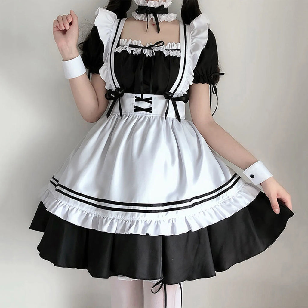 Black Pink Lolita Maid Costumes Cute Girls Women Lovely Maid Cosplay Costume Animation Show Japanese Outfit Dress Clothes S-5XL