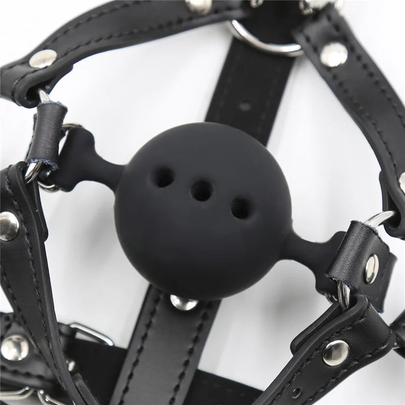 Adult Erotic Games Gag Ball BDSM Bondage Restraints Nose & Mouth Hook Spreader Leather Head Harness Sex Toys For Women Couples