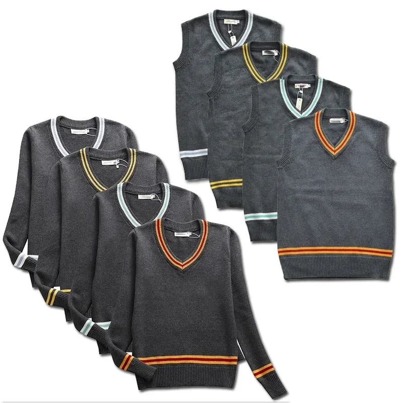 Cosplay Costume Magic School Hufflepuff Ravenclaw Slytherin Wizard V Neck Sweater Uniform Stripe Cotton Sleeveless Knitted Vest