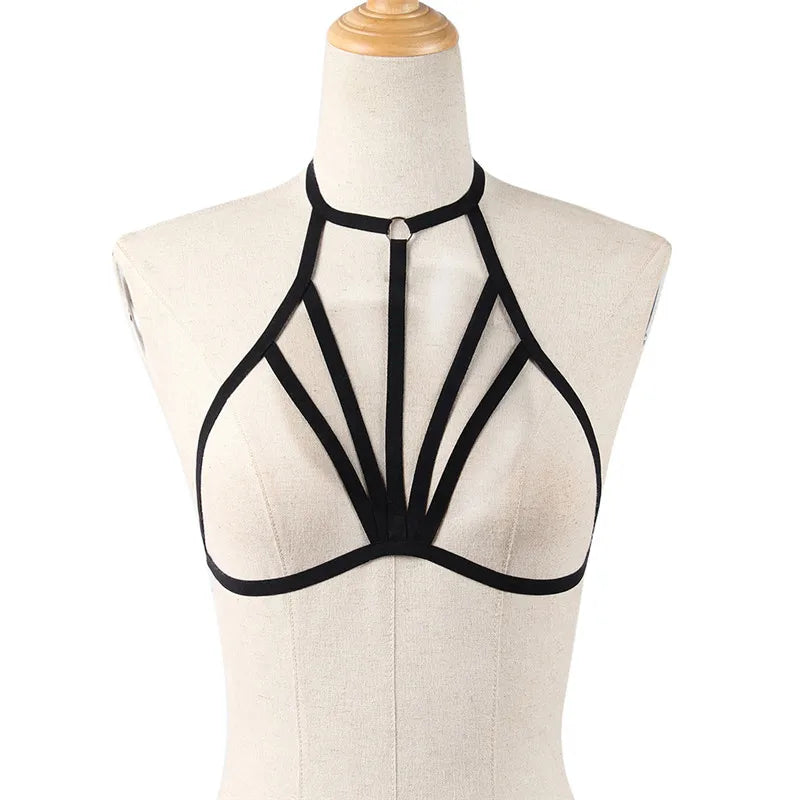 Pentagram Bondage Body Harness Lingerie Goth Crop Tops Cage Lingerie Harness Belt Harness Bra Rave Wear for Women