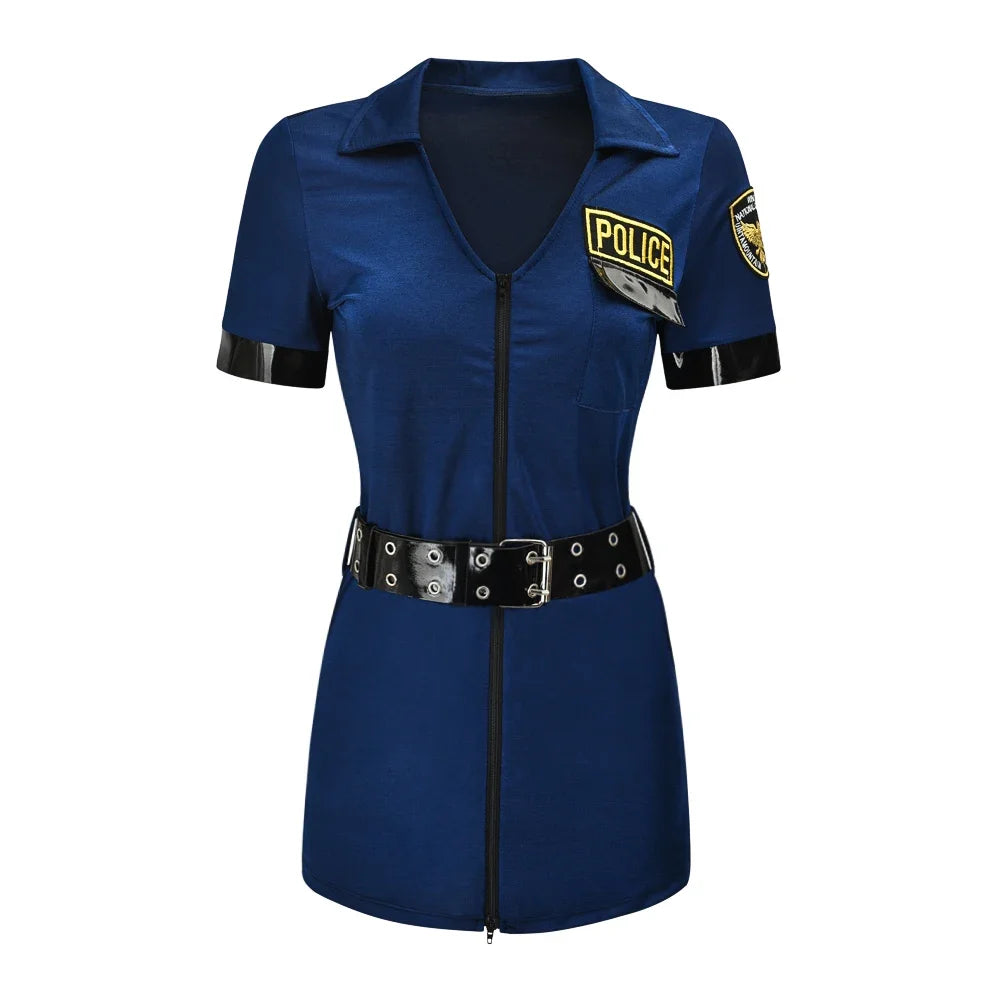 Women Sexy Police Costume Adult Cop Officer Outfit Erotic Clubwear Carnival Halloween Cosplay Fancy Party Dress