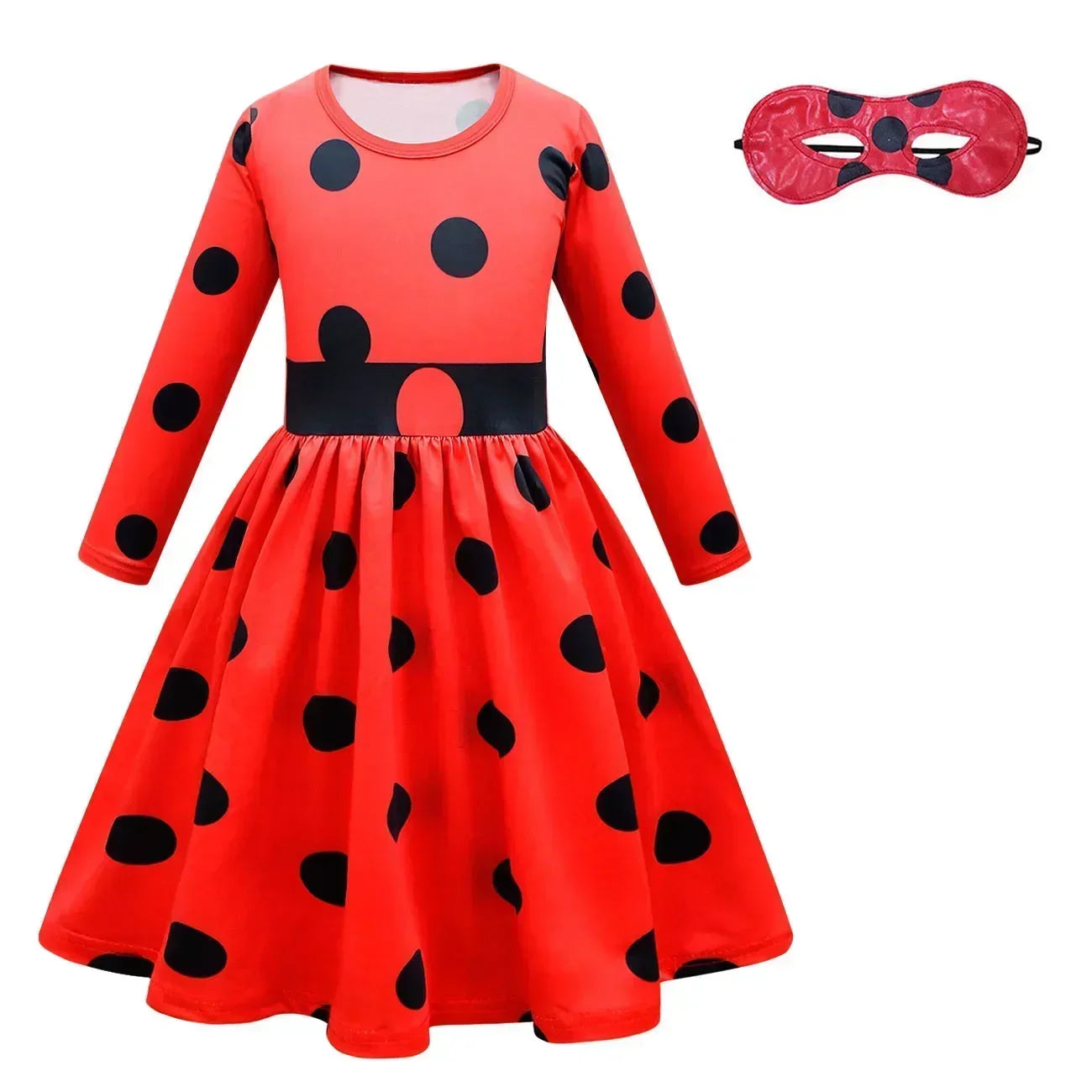 2025 Christmas Reddy Girl Little Beetle Cosplay Costume Mask Wig with Earrings Kids Halloween Fancy Costume Children Party Dress