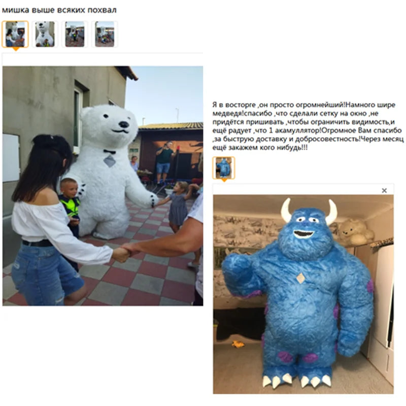 Inflatable Teddy Bear Mascot Costume for Adults - Cute Walking Bear Set for Carnival Birthday Party Role-Playing Performance