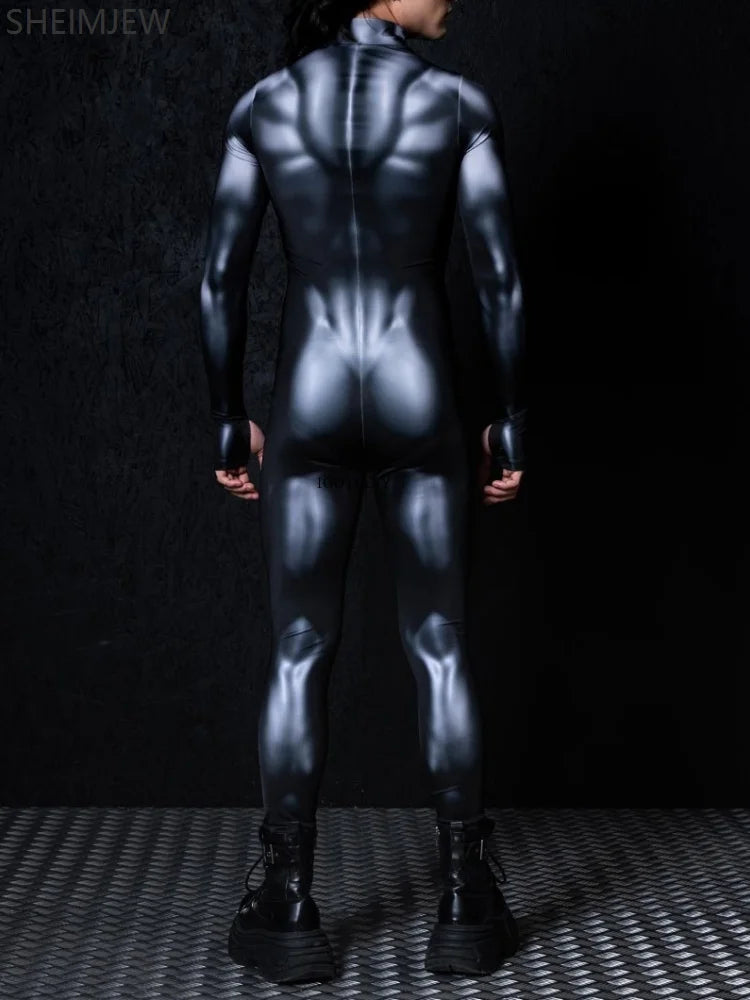 New Couple Human Muscle Black Jumpsuit Adult Anime Role Play Costume Halloween Party Costume Slim Tight Jumpsuit Stage Suit 2025