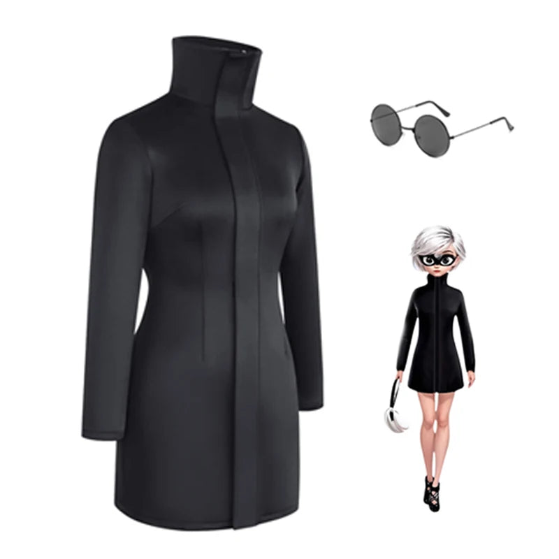 Women Gojo Satoru Bodycon Dress Cosplay Costume with Glasses Set for Girl Cosplay Stretchy Fabric Black Sexy Dress Halloween