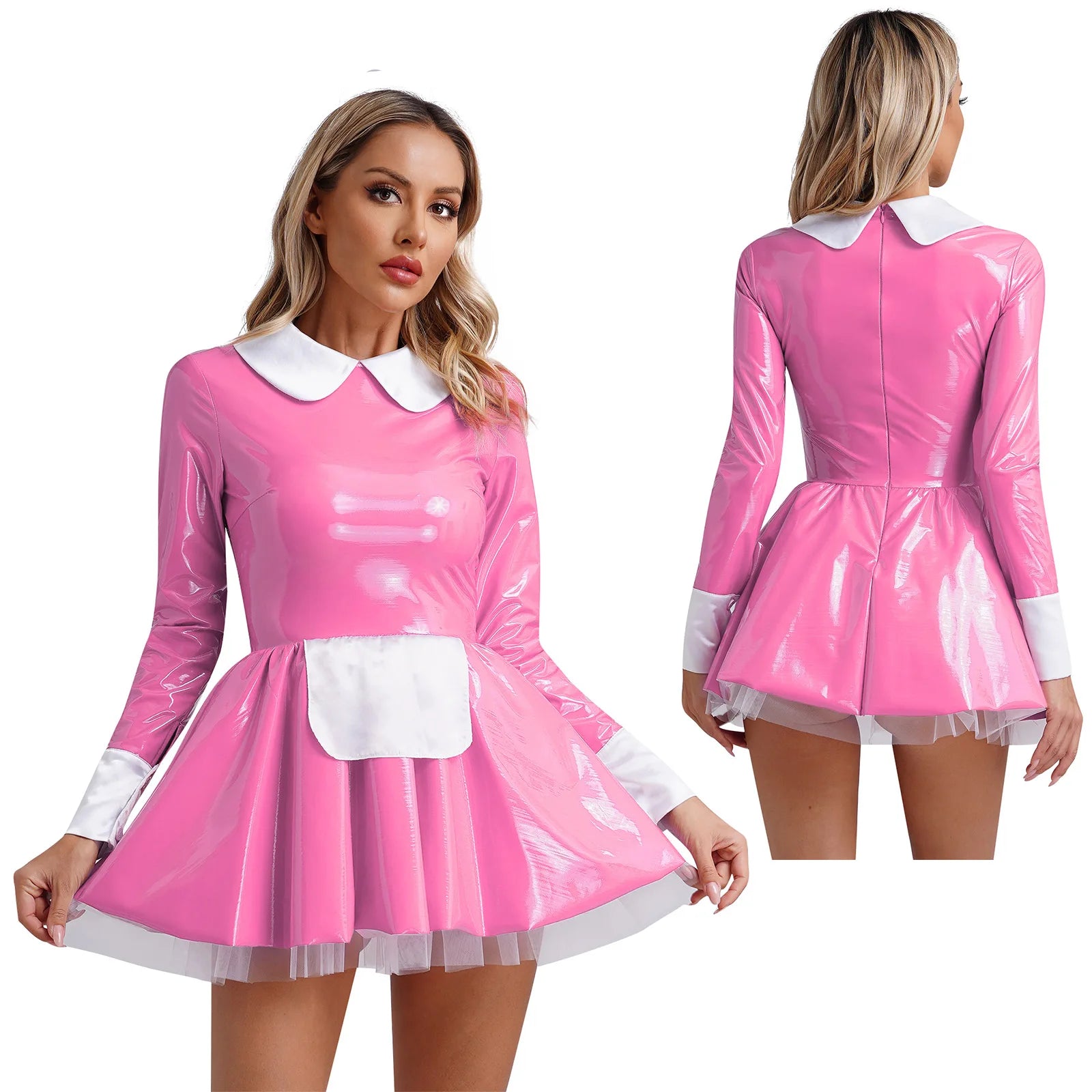 Women PVC Leather A-Line Servants Maid Dress Maid Cosplay Costume Role Play Maid Uniform Temptation Anime Cosplay Party Costume