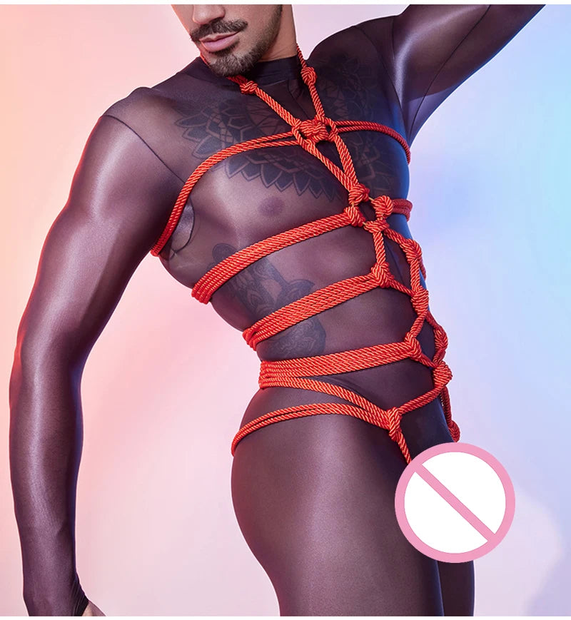 Erotic Men BDSM Rope Clothing Accessorie Sissy Belt Fetish Gay Adjustable Binding Rope Slave Cosplay Binder Restraint Tie Up