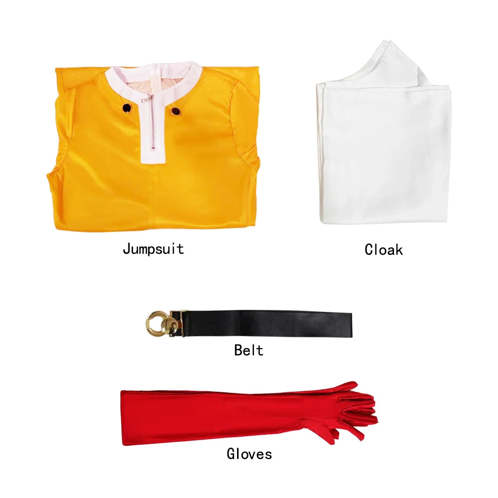 One Punch Man Saitama Cosplay Costume Full Set for Adults Yellow Hero Suit Jumpsuit with Cloak Gloves Belt Cosplay Party Outfit