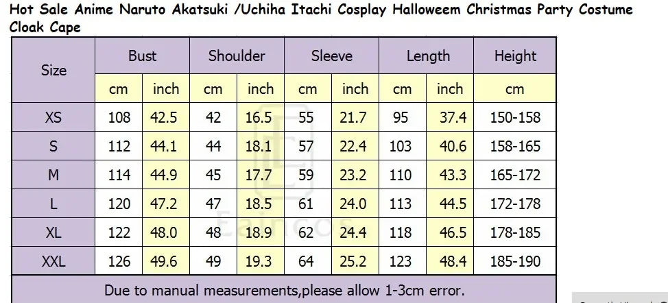 Hot Sale Anime Naruto Akatsuki /Uchiha Itachi Cosplay Halloween Christmas Party Costume Cloak Cape costume