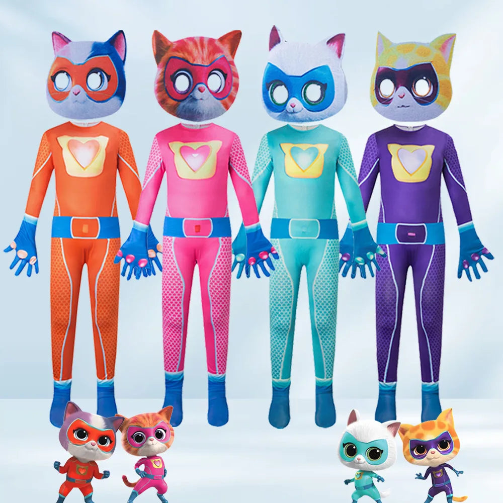SuperKitties jumpsuit, tight fitting Halloween costume, stage performance costumes, super cats