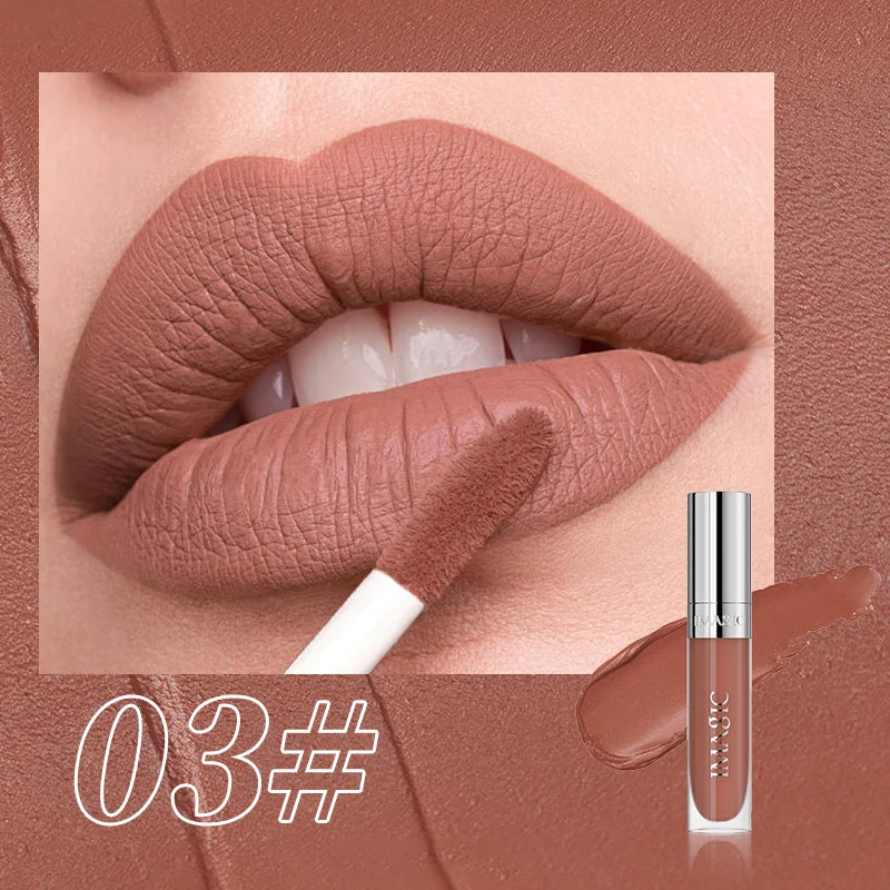 IMAGIC Natural Matte Lipgloss Stainless Steel Cup Waterproof Long-Lasting Lip Makeup Beauty 8ml NO.LP-221