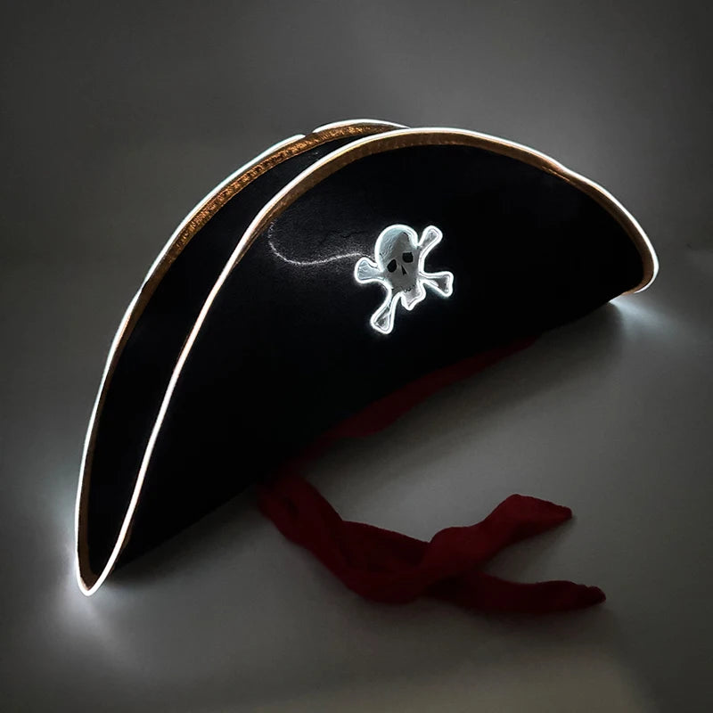 LED Pirate Hat Pirate Theme Holiday Cosplay Pirate Costume Decorations Glowing Captain Hat Colonial Tricorn Hat Woman Skull Hat