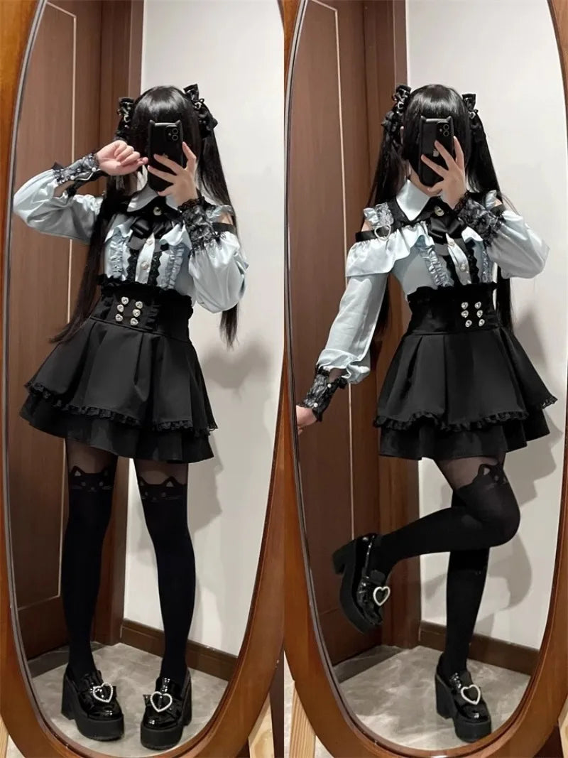 Jirai Kei Outfit Lolita Girl Cosplay Jk Uniform Cute Dress Black Skirt Women Costume Stage Performence Clothes Anime Dresses