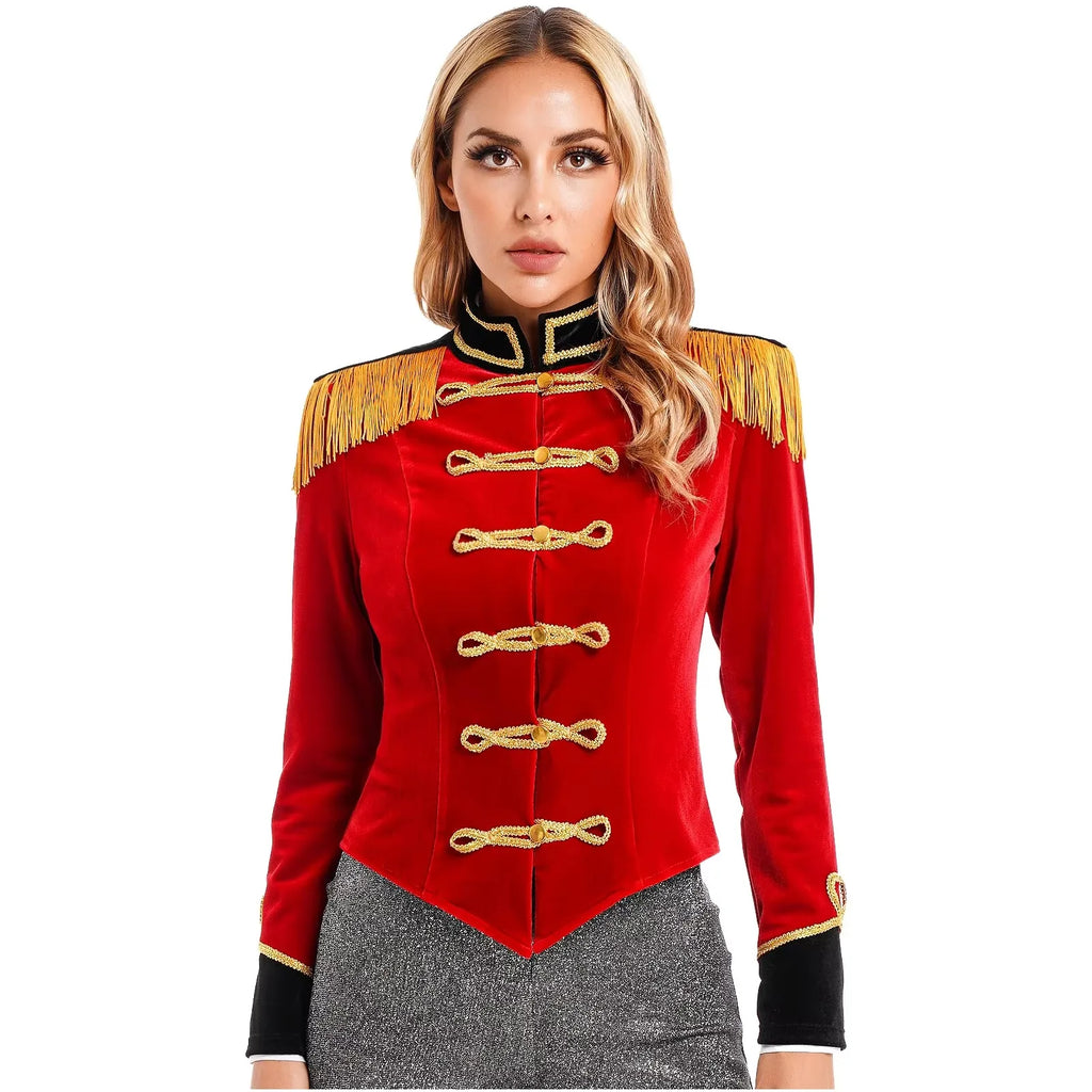 Womens Marching Band Drummer Costume Long Sleeve Circus Ringmaster Jacket Nutcrackers-hat Honor Guard Uniform Drum Major Outfits