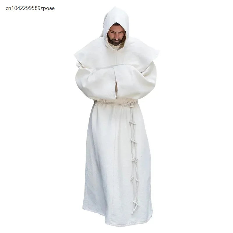 S-5XL Renaissance Monk Clergy Shoulder Clothes Friar Costume Religious Saint Robe Men's Priest Hood Halloween Cosplay Costume