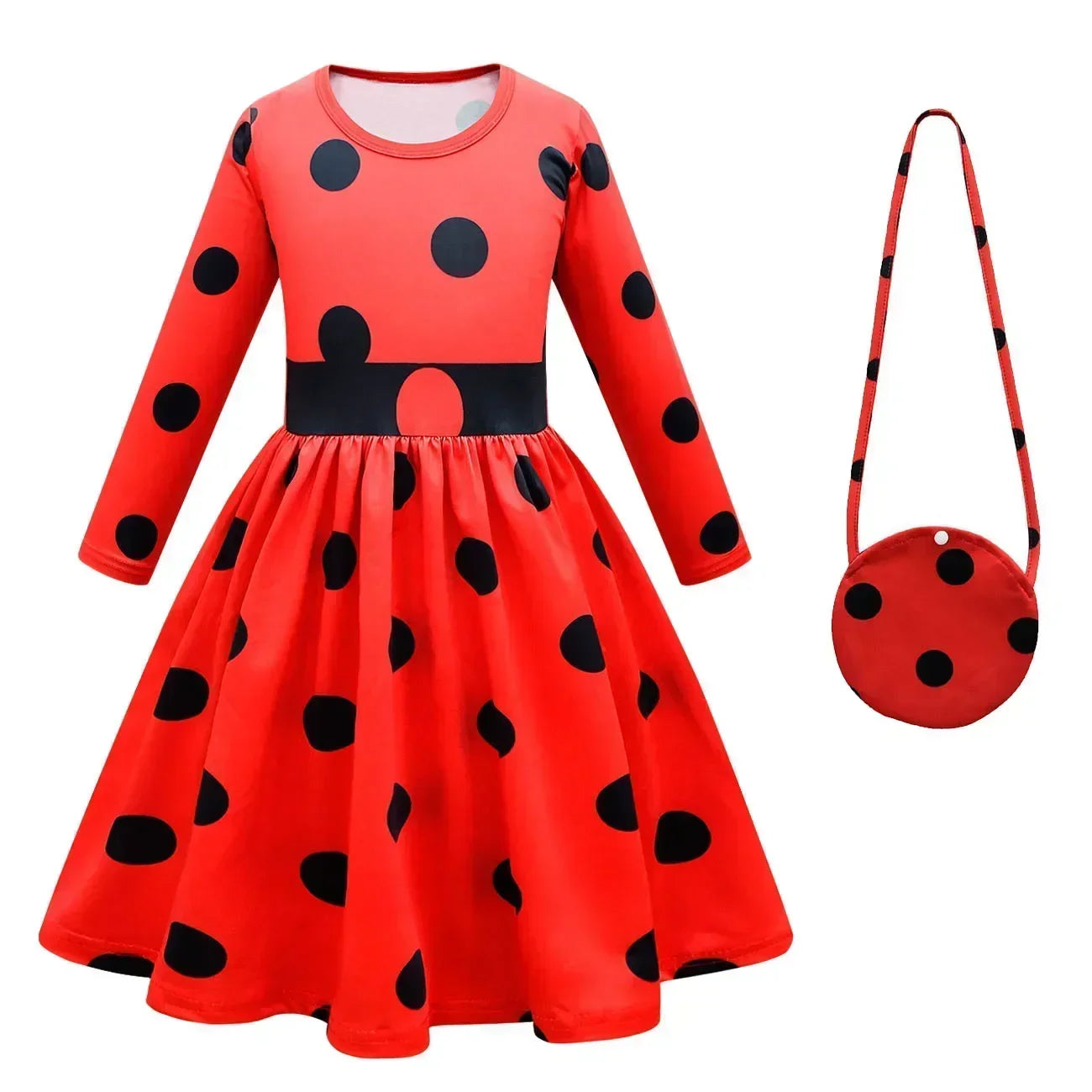 2025 Christmas Reddy Girl Little Beetle Cosplay Costume Mask Wig with Earrings Kids Halloween Fancy Costume Children Party Dress