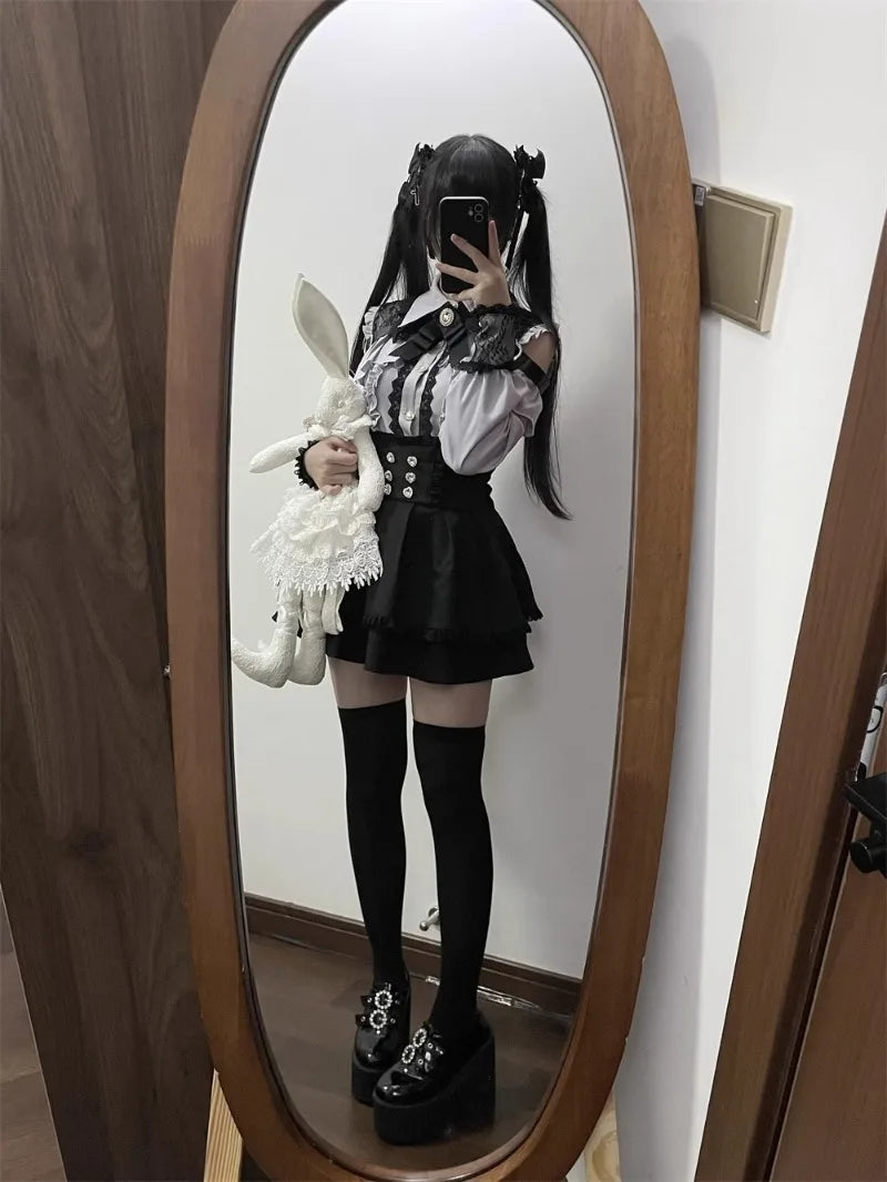 Jirai Kei Outfit Lolita Girl Cosplay Jk Uniform Cute Dress Black Skirt Women Costume Stage Performence Clothes Anime Dresses