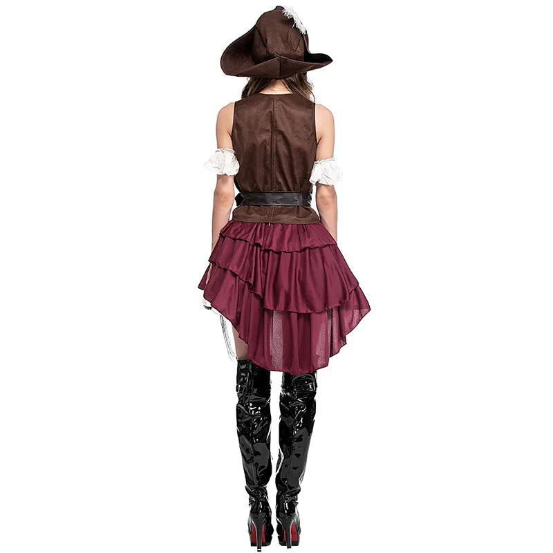 Adult Halloween Pirate Costume Women Drama Stage Performance Captain Jack Role Play Dress