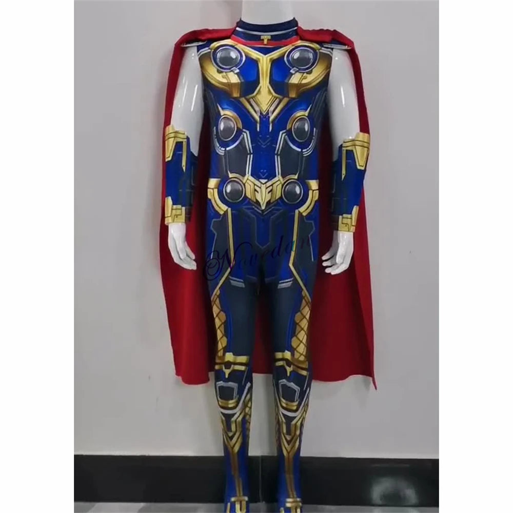 Adult Kids Fantasia Halloween Thor Love and Thunder Cosplay Costume Birthday Party Superhero Cape Suit Jumpsuit Clothes Set