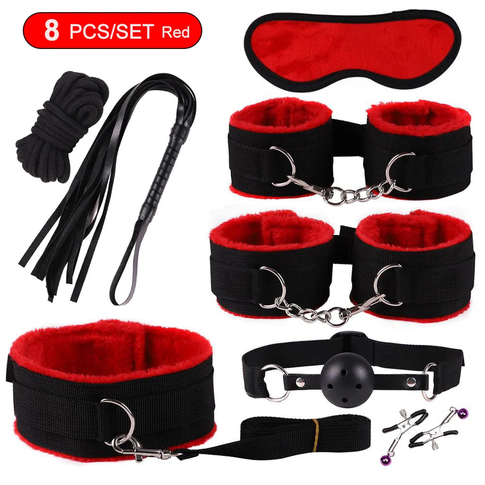 Sex Toys BDSM Bondage Set Erotic Bed Games Handcuffs Ankle Nipple Clamps Whip Spanking Slave Collars Adults Sex Game For Couples