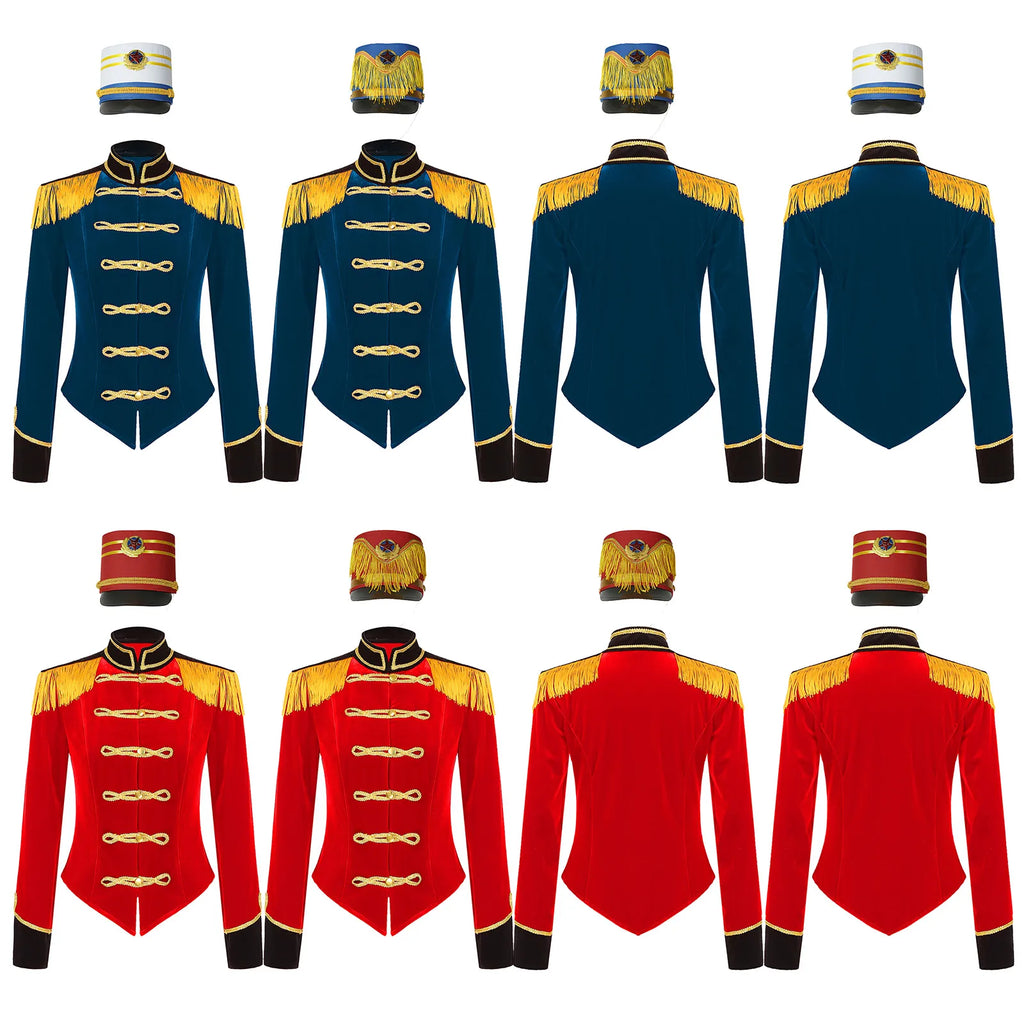 Womens Marching Band Drummer Costume Long Sleeve Circus Ringmaster Jacket Nutcrackers-hat Honor Guard Uniform Drum Major Outfits