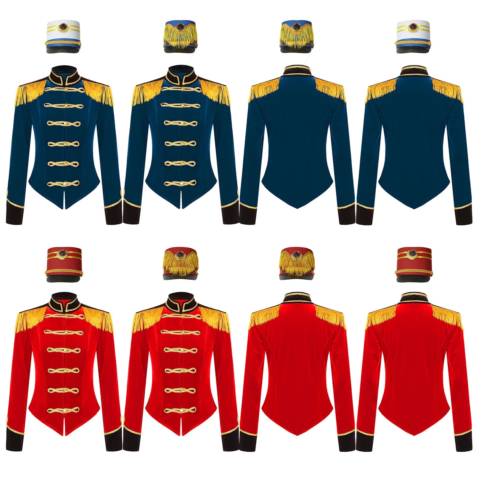 Womens Marching Band Drummer Costume Long Sleeve Circus Ringmaster Jacket Nutcrackers-hat Honor Guard Uniform Drum Major Outfits