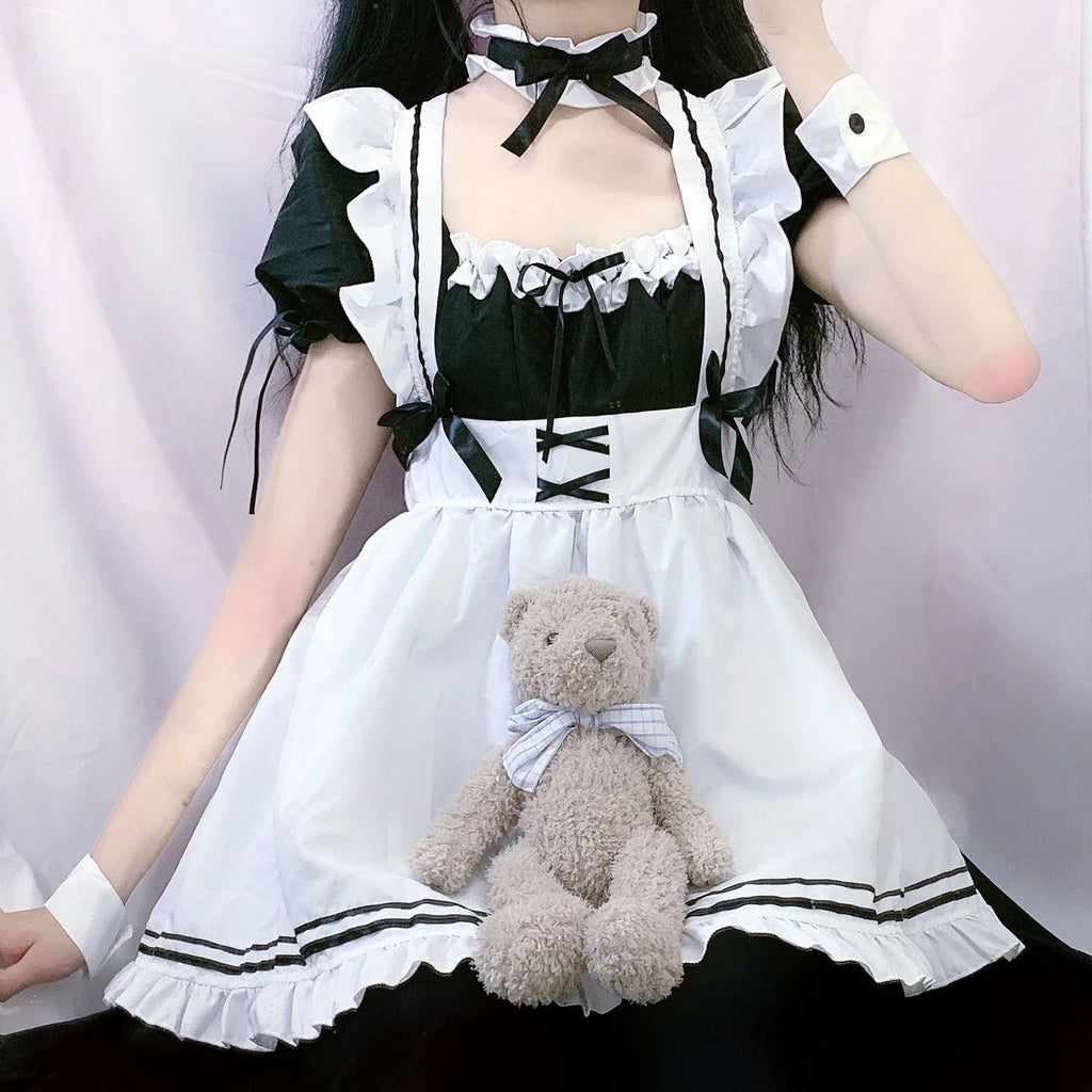 Black Pink Lolita Maid Costumes Cute Girls Women Lovely Maid Cosplay Costume Animation Show Japanese Outfit Dress Clothes S-5XL
