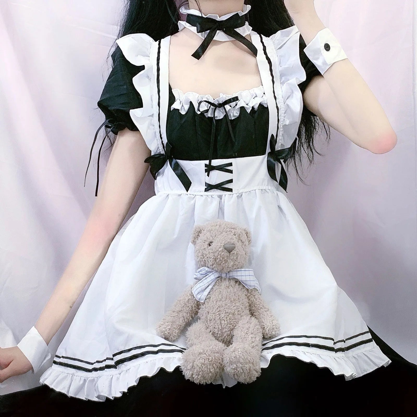 Black Pink Lolita Maid Costumes Cute Girls Women Lovely Maid Cosplay Costume Animation Show Japanese Outfit Dress Clothes S-5XL