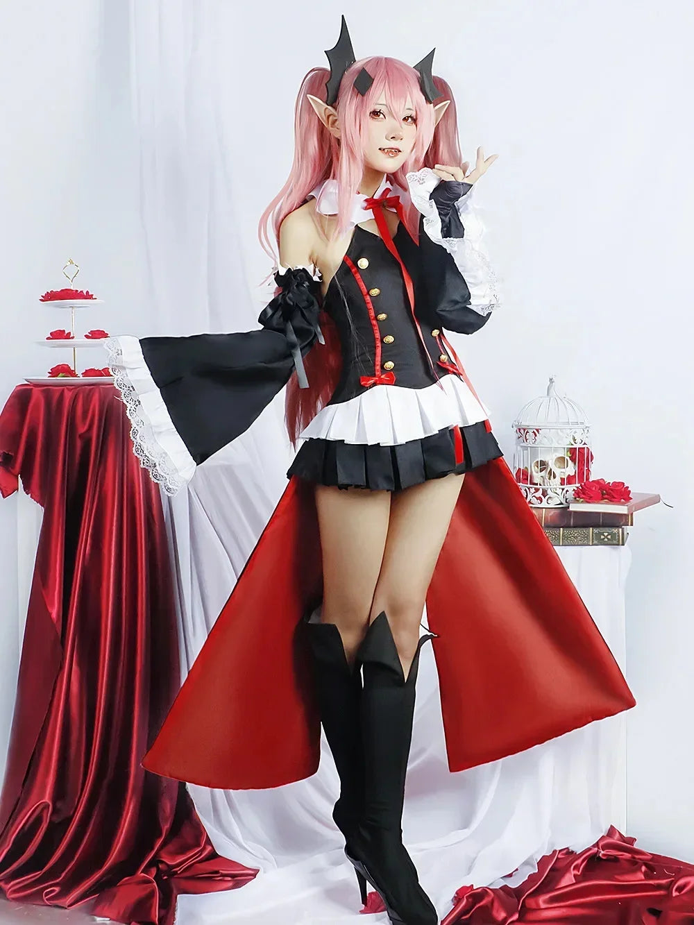 Anime Seraph of the end Krul Tepes Cosplay Vampire Wig Elf Ears Cosplay Costume For Women Halloween Carnival Party Comic Con